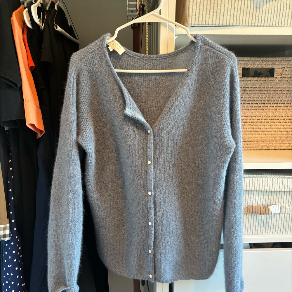 Sézane Blue Gray Button-Front Mohair Blend Cardigan